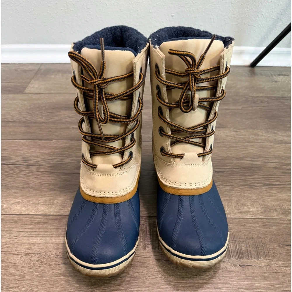 Sorel‎ Womens Slimpack Duck Boots Waterproof Winter Snow Beige Navy Size 9.5